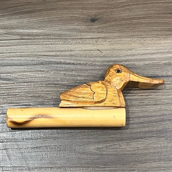 Wooden Duck Carved Bamboo Whistle Makes Duck Noise - Picture 1 of 16